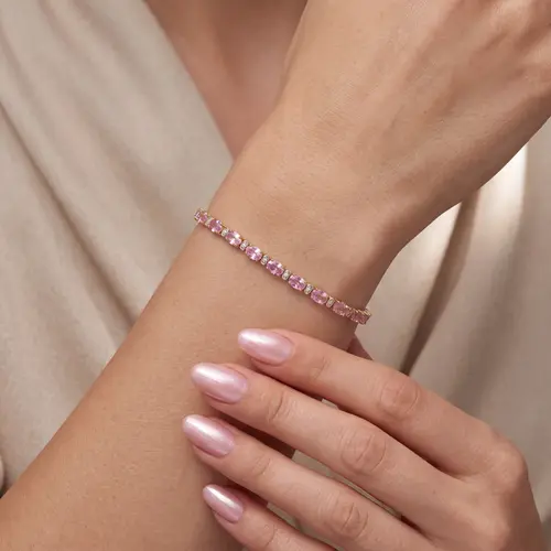 Pulseira de Ouro Amarelo com Safiras Rosa e Diamantes