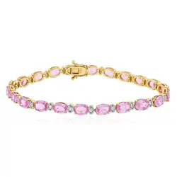 Pulseira de Ouro Amarelo com Safiras Rosa e Diamantes