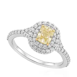 Anel de Ouro Branco com 38 pts em Diamantes Brancos e Diamante Amarelo Central de 51 Pts