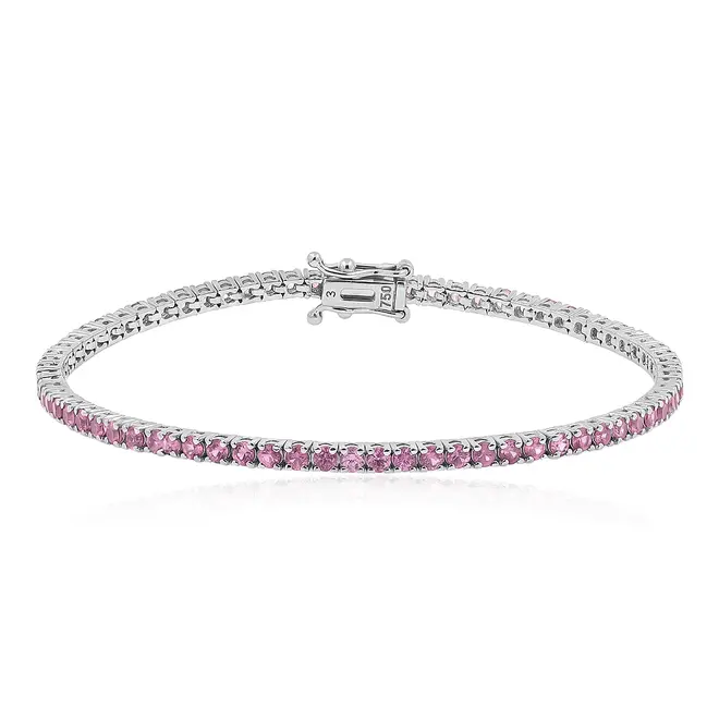 Pulseira Riviera de Ouro Branco com Turmalinas Rosas totalizando 1,56 Cts.