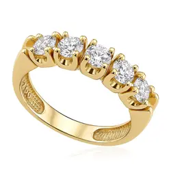 Meia Aliança de Ouro Amarelo com 5 Diamantes de Laboratório Totalizando 1,0 Cts.