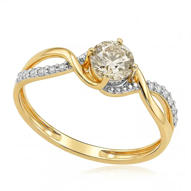 Anel Trabalhado de Ouro Amarelo com Diamante Central de 55 Pts. 126173