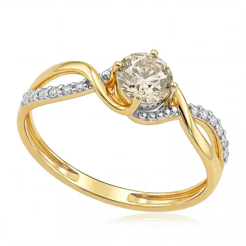Anel Trabalhado de Ouro Amarelo com Diamante Central de 55 Pts. 126173