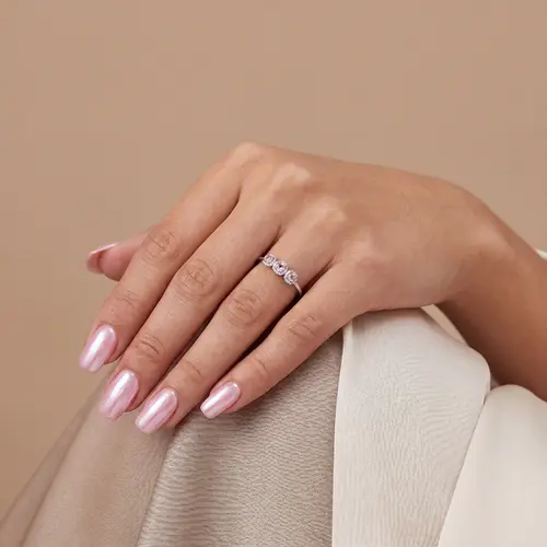 Anel de Ouro Branco com Diamantes Brancos e Rosa - Com certificado AGL - AD008