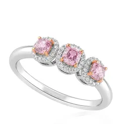 Anel de Ouro Branco com Diamantes Brancos e Rosa - Com certificado AGL - AD008