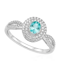 Anel de Ouro Branco com Diamantes e Turmalina Paraíba de 26 pts. - Com Certificado AGL 57391