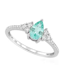 Anel de Ouro Branco com Diamantes e Turmalina Paraíba de 37 Pts. - Com Certificado AGL59283