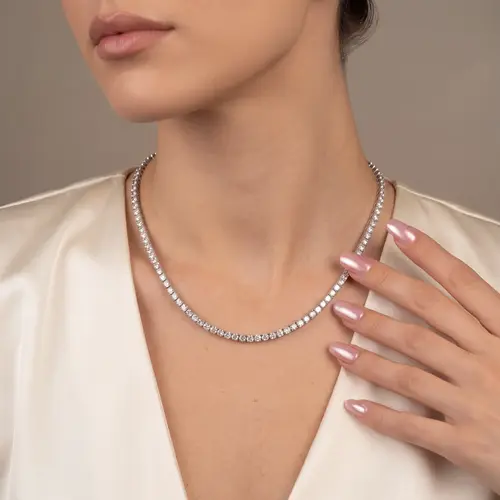 Gargantilha Riviera de Prata com 133 Diamantes de Laboratório