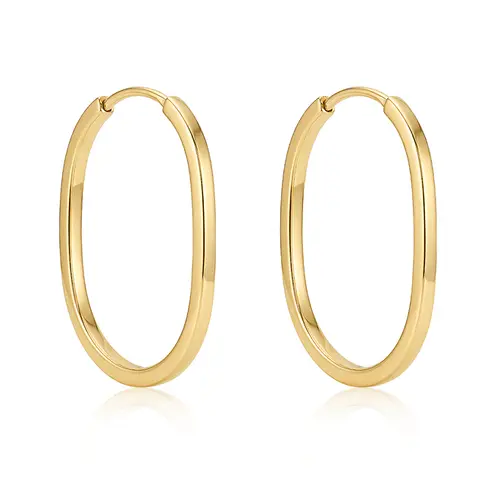 Par de Brincos Argola Oval em Ouro Amarelo 18K 126318
