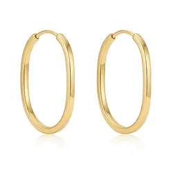 Par de Brincos Argola Oval em Ouro Amarelo 18K