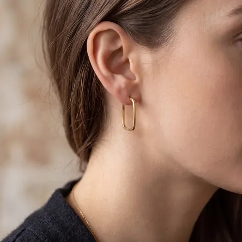 Par de Brincos Retangular em Ouro Amarelo 18K 126321
