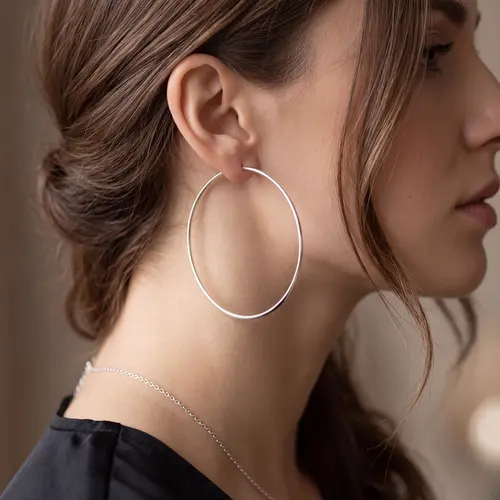 Par de Brincos Argola Grande em Ouro Branco 18K 126328