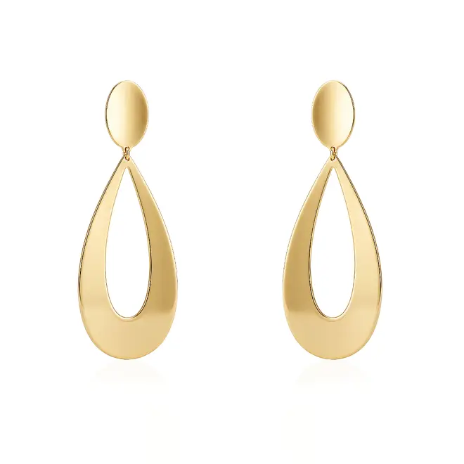 Par de Brincos Liso modelo Gota em Ouro Amarelo 18K