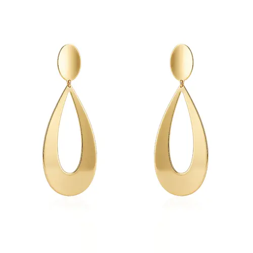 Par de Brincos Liso modelo Gota em Ouro Amarelo 18K