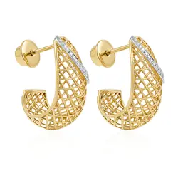 Par de Brincos Vazado com Diamantes em Ouro Amarelo 18K