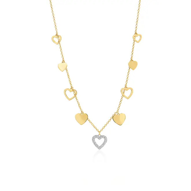 Corrente com Berloques Corações em Ouro Amarelo 18k 126343 126343