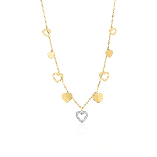 Corrente com Berloques Corações em Ouro Amarelo 18k 126343 126343