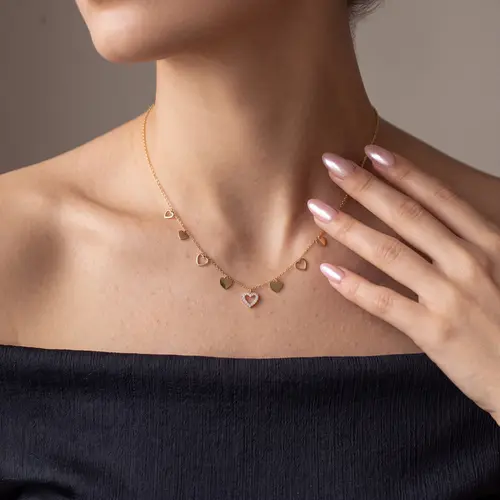 Corrente com Berloques Corações em Ouro Amarelo 18k 126343 126343