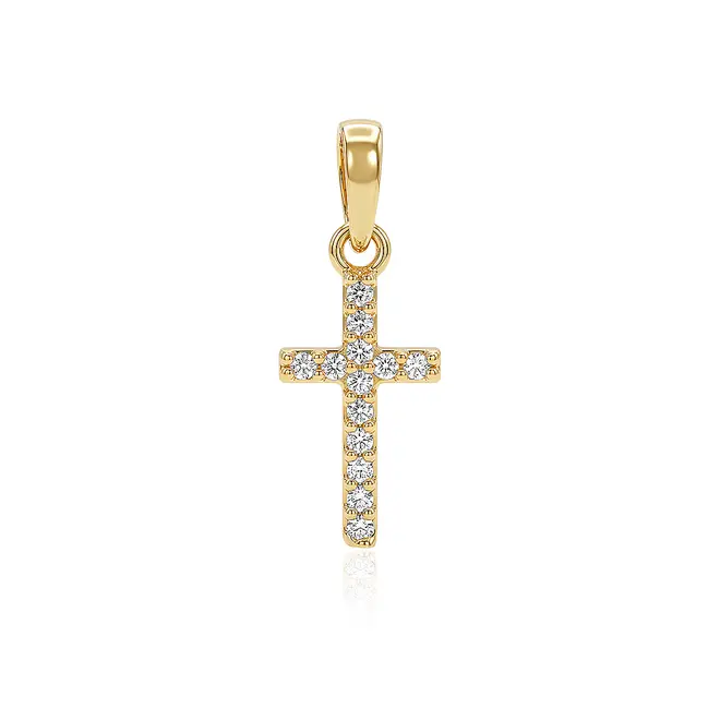 Pingente Cruz de Ouro Amarelo com 13 Cristais