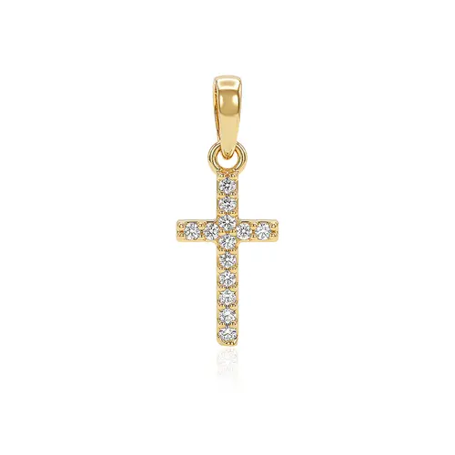 Pingente Cruz de Ouro Amarelo com 13 Cristais