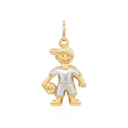 Pingente Menino com bola em Ouro Amarelo 18k com detalhe em ródio