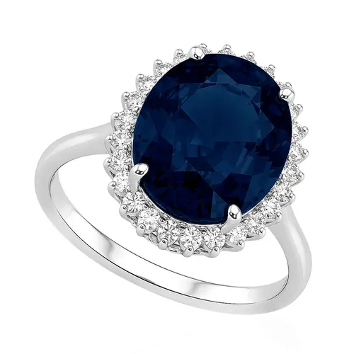 Anel de Ouro Branco com 26 Diamantes e Safira de 7,43 Cts.