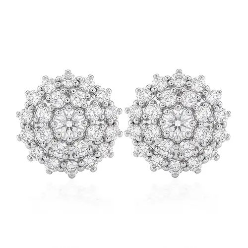 Par de Brincos Chuveiro de Ouro Branco com 47 Diamantes.