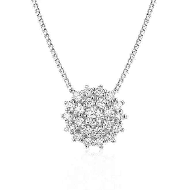 Pingente Chuveiro de Ouro Branco com Corrente e 23 Diamantes.