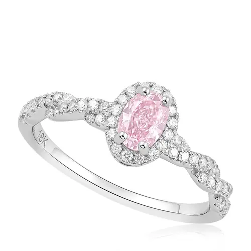 Anel de Ouro Branco com Diamantes e Diamante Rosa de 36 Pts com Certificado GIA - 2225863692
