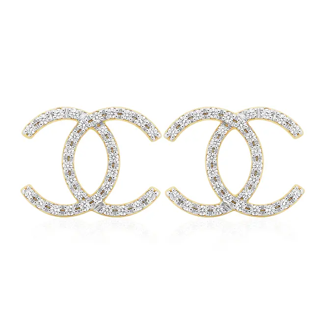 PAR DE BRINCOS DE OURO AMARELO COM 60 DIAMANTES