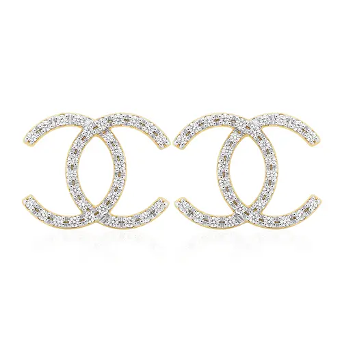 PAR DE BRINCOS DE OURO AMARELO COM 60 DIAMANTES