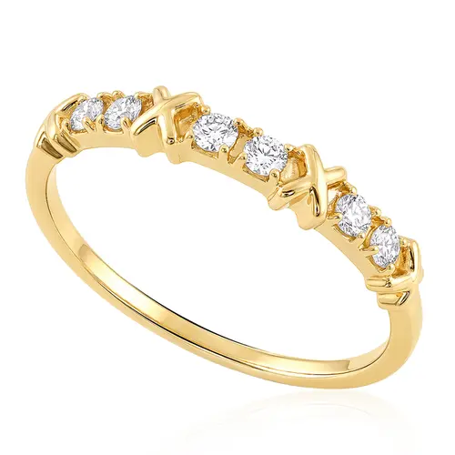 Meia Aliança de Ouro Amarelo 18k com Diamantes