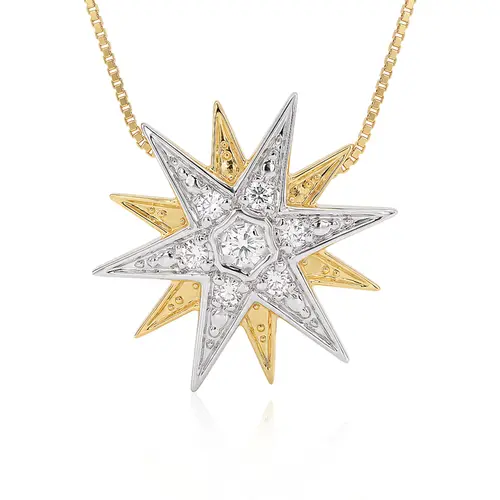 Pingente Estrela com Corrente de Ouro Amarelo com 7 Diamantes. 126616 126616