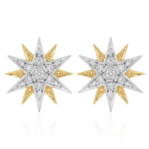 Par de Brincos Estrela de Ouro Amarelo com 14 Diamantes 126612