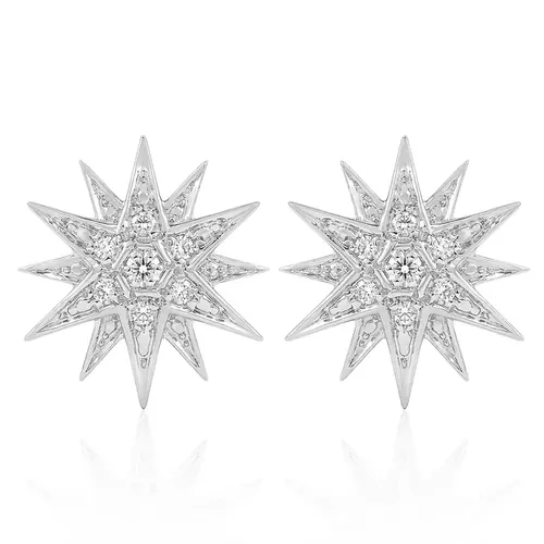 Par de Brincos Estrela de Ouro Branco com 14 Diamantes 126613