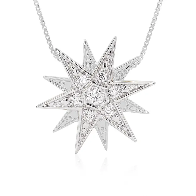 Pingente Estrela com Corrente de Ouro Branco com 7 Diamantes. 126615 126615