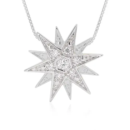 Pingente Estrela com Corrente de Ouro Branco com 7 Diamantes. 126615 126615