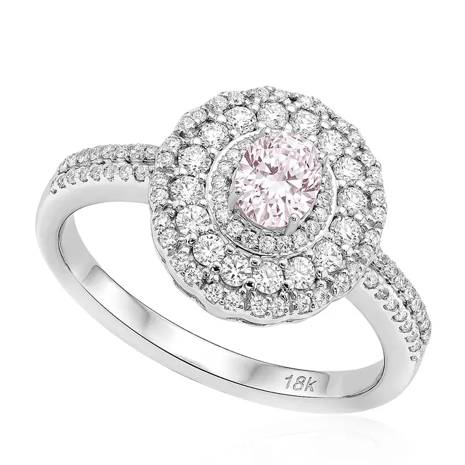 Anel de Ouro Branco com Diamantes Brancos e Rosa
