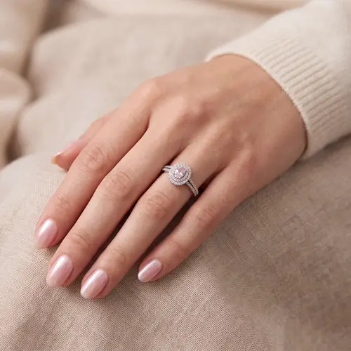 Anel de Ouro Branco com Diamantes Brancos e Rosa