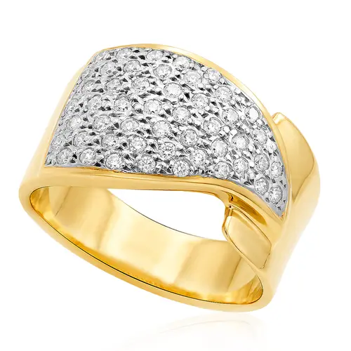 Anel Trabalhado de Ouro Amarelo com 49 Diamantes.