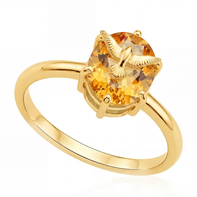 Anel Espirito Santo de Ouro Amarelo com Citrino Oval 8x10 mm.