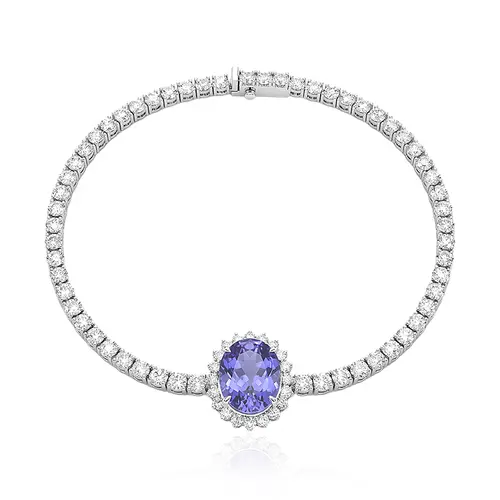Pulseira de Ouro Branco com 1,52 ct em Diamantes e Tanzanita de 2,50 ct