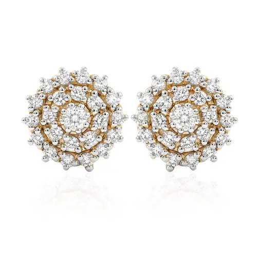 Par de Brincos Chuveiro de Ouro Amarelo com 46 Diamantes.