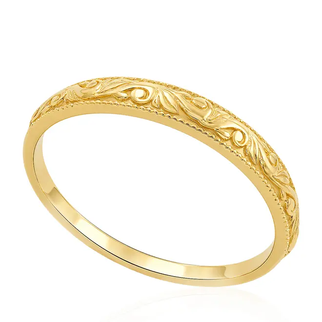 Meia Aliança Trabalhada em Ouro Amarelo 18K