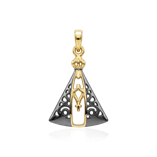 Pingente Nossa Senhora Aparecida de Ouro Amarelo com Ródio Negro. 126710