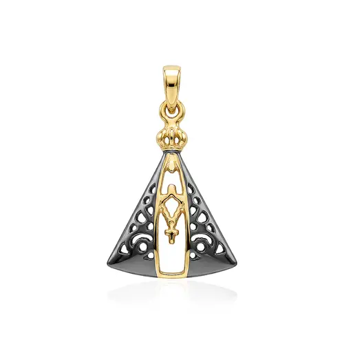 Pingente Nossa Senhora Aparecida de Ouro Amarelo com Ródio Negro. 126710