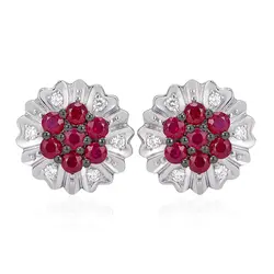 Par de Brincos de Ouro com 12 Diamantes e 14 Rubis