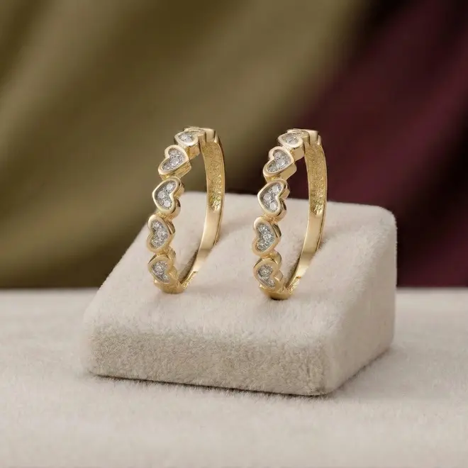 Par de Aparadores Corações de Ouro com 12 Diamantes | Joias Vip