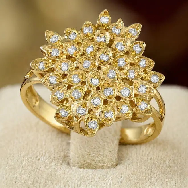 Anel de Ouro Chuveiro Sextavado com 36 Diamantes | Joias Vip