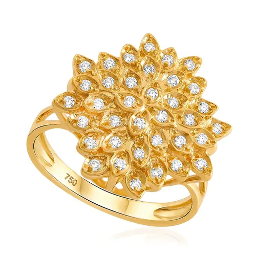 Anel de Ouro Chuveiro Sextavado com 36 Diamantes | Joias Vip